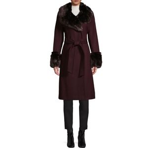 French Connection Wool Blend Faux Fur Coat
